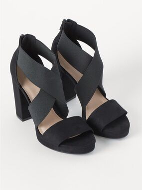 Women's Black Elastic Strap Block Heel Sandals US 7 EU 37